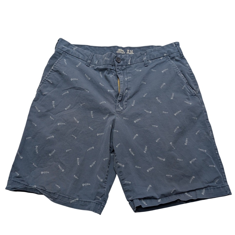 IZOD Advantage Performance Shorts Mens 32 Navy Blue Fish Bone Skeleton Print